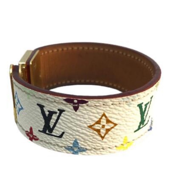 Absolutely Gorgeous White Leather Multi Color Louis Vuitton Bracelet - Picture 4 of 11